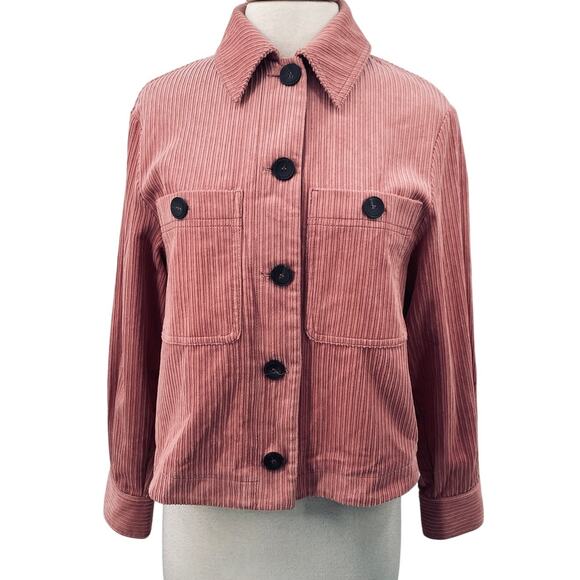 Zara Corduroy Trucker Jacket Button Front Collared Shacket Dusty Pink Womens XS - Picture 1 of 9